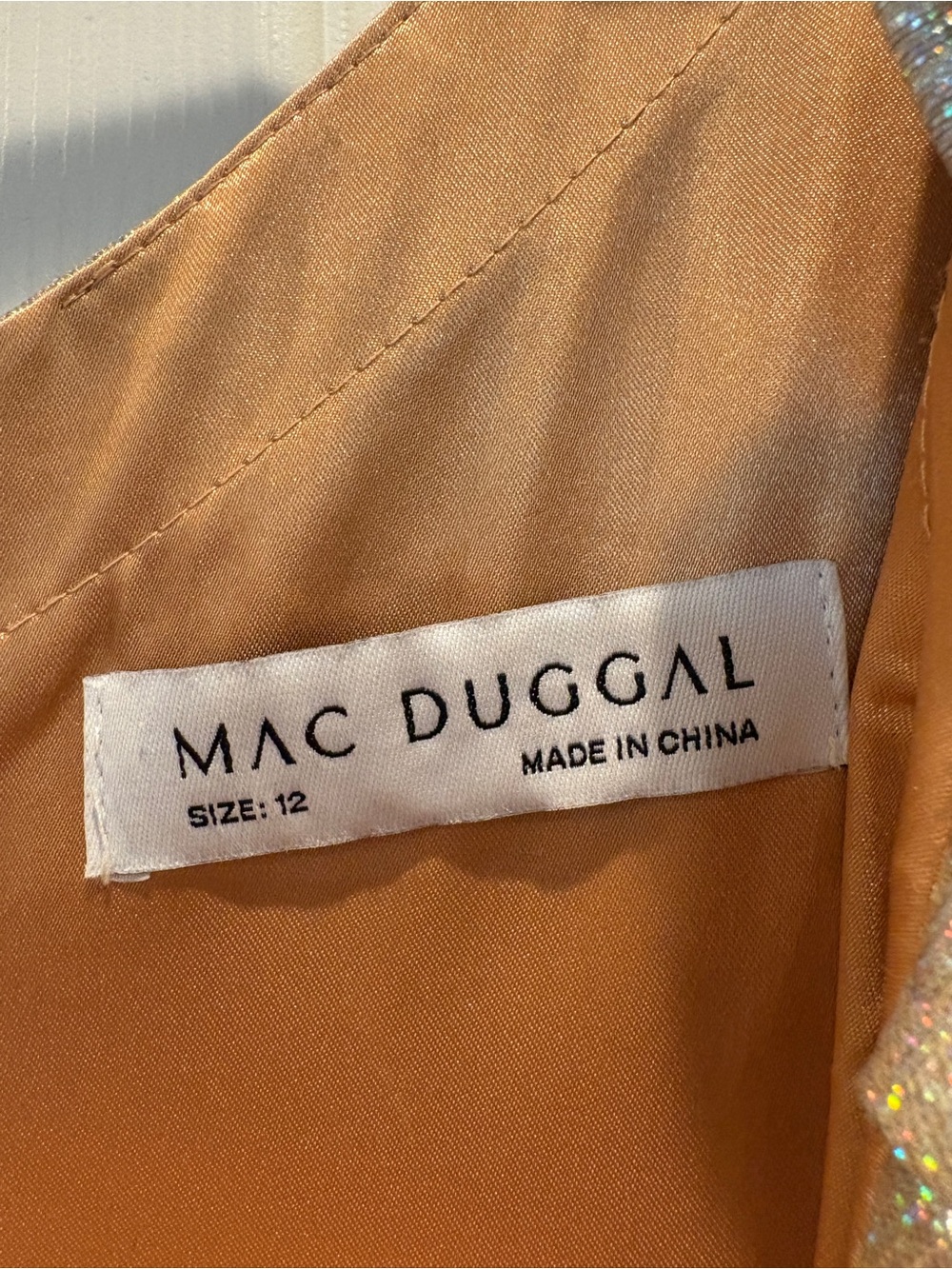 Mac Duggal Metallic Gold One-Shoulder Bow Evening Gown - Picture 4 of 5